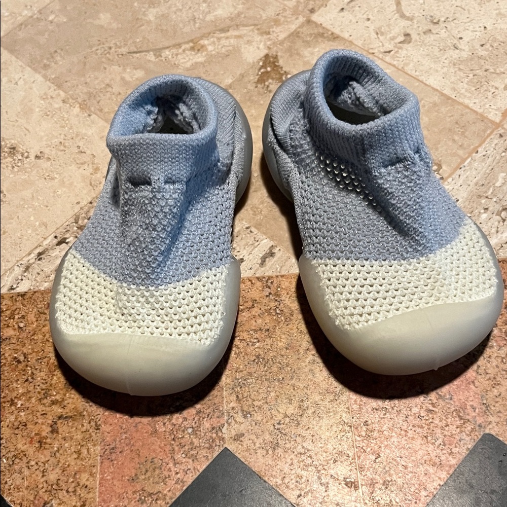Soft Knit Baby Walkers - Light Blue and Cream